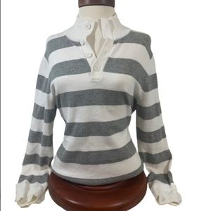 Express Striped Long Sleeve Sweater Mid Button